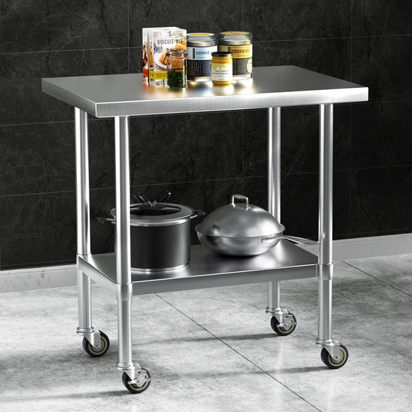 Cefito Stainless Steel Kitchen Benches Work Wheels 91X61cm 430 Work Benches