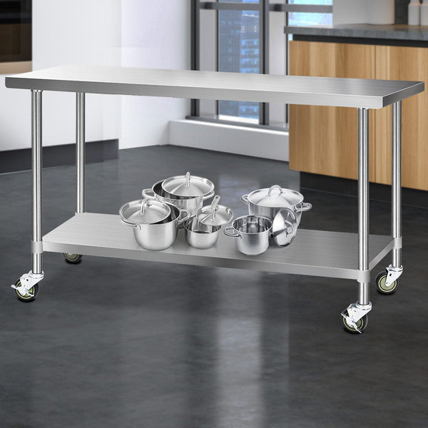 Cefito 1829X610mm Stainless Steel Kitchen Bench With Wheels 430 Work Benches