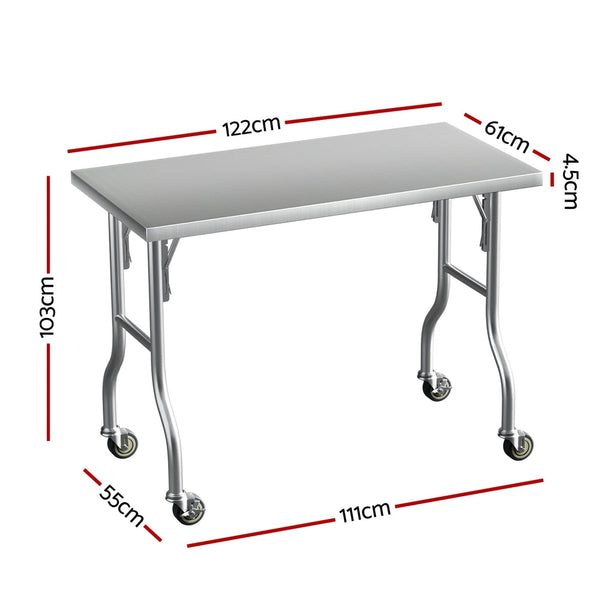 Kitchen Carts Cefito Stainless Steel Kitchen Benches Work Wheels 122X61cm 430