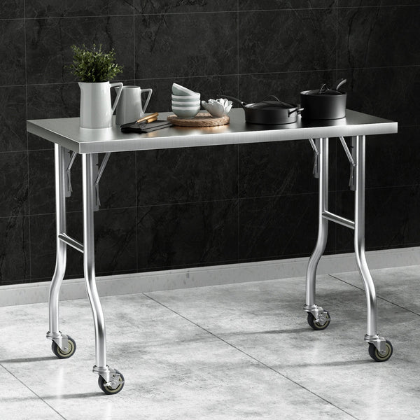 Kitchen Carts Cefito Stainless Steel Kitchen Benches Work Wheels 122X61cm 430