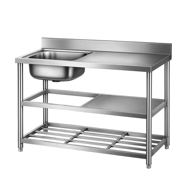 Cefito Stainless Steel Kitchen Bench Work Table With Sink Splashback 120Cm Work Benches