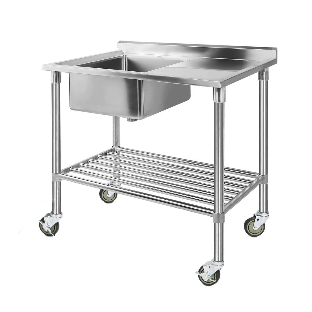 Cefito Stainless Steel Sink Bench Kitchen Work Benches Bowl Wheels 304 Kitchen Sinks