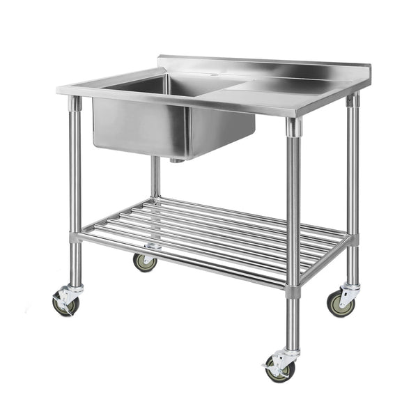 Cefito Stainless Steel Sink Bench Kitchen Work Benches Bowl Wheels 304 Kitchen Sinks