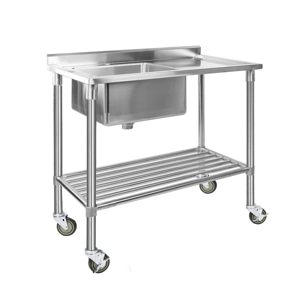 Cefito Stainless Steel Sink Bench Kitchen Work Benches Bowl Wheels 304 Kitchen Sinks