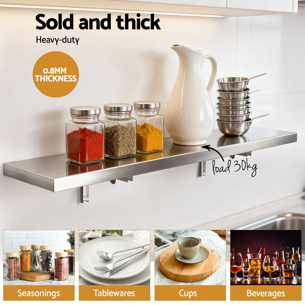 Cefito Commercial Stainless Steel Wall Shelf Kitchen Storage Rack 1200X300mm Other Kitchen Storage