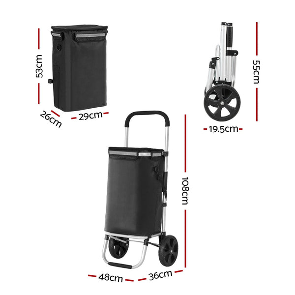 Emajin Shopping Trolley Cart Foldable 45Kg Black Shopping Trolleys Baskets