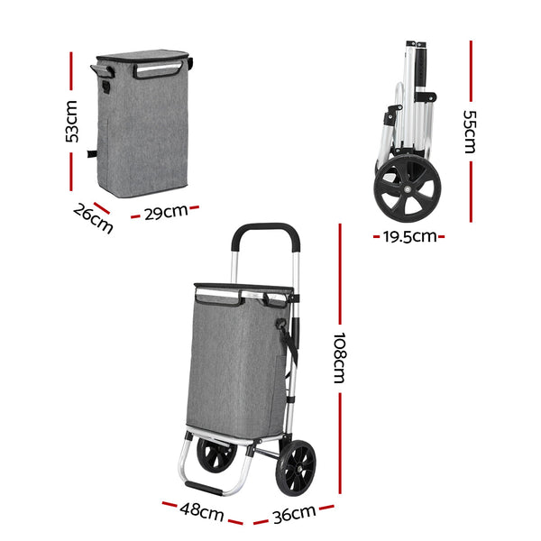 Emajin Shopping Trolley Cart 45Kg Foldable Grey Shopping Trolleys Baskets