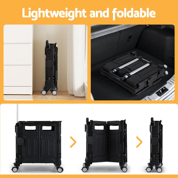 Emajin Shopping Trolley Cart 75L Foldable Black Shopping Trolleys Baskets