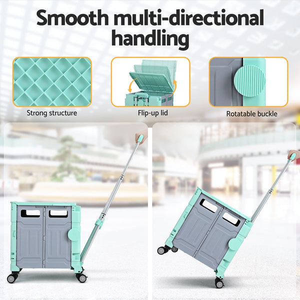 Emajin Shopping Trolley Cart 75L Foldable Green Shopping Trolleys Baskets