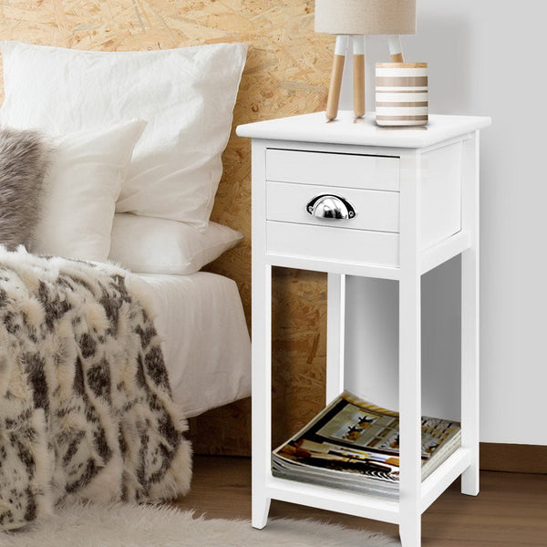 Artiss Bedside Table Vintage Thyme White Bedside Tables
