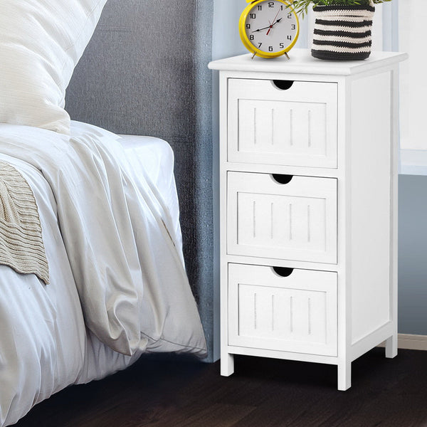 Artiss Bedside Table Bathroom Storage Cabinet 3 Drawers White Bedside Tables
