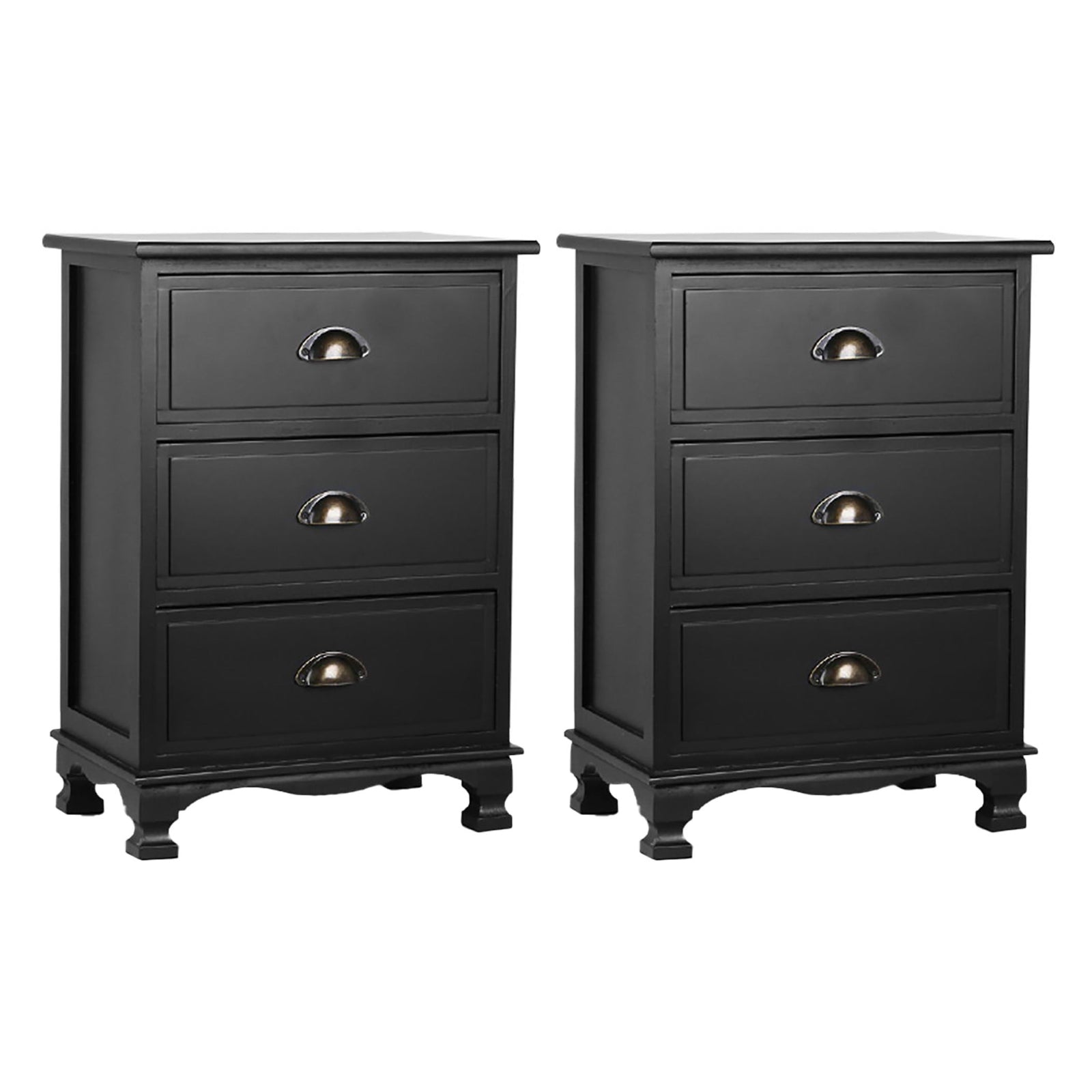 Artiss 2X Bedside Table 3 Drawers Vintage Thyme Black Bedside Tables