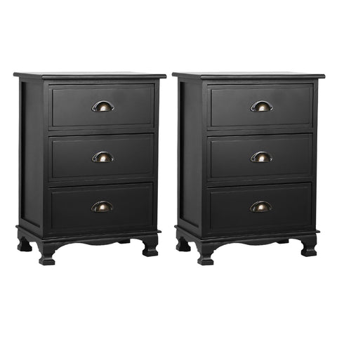 Artiss 2X Bedside Table 3 Drawers Vintage Thyme Black Bedside Tables