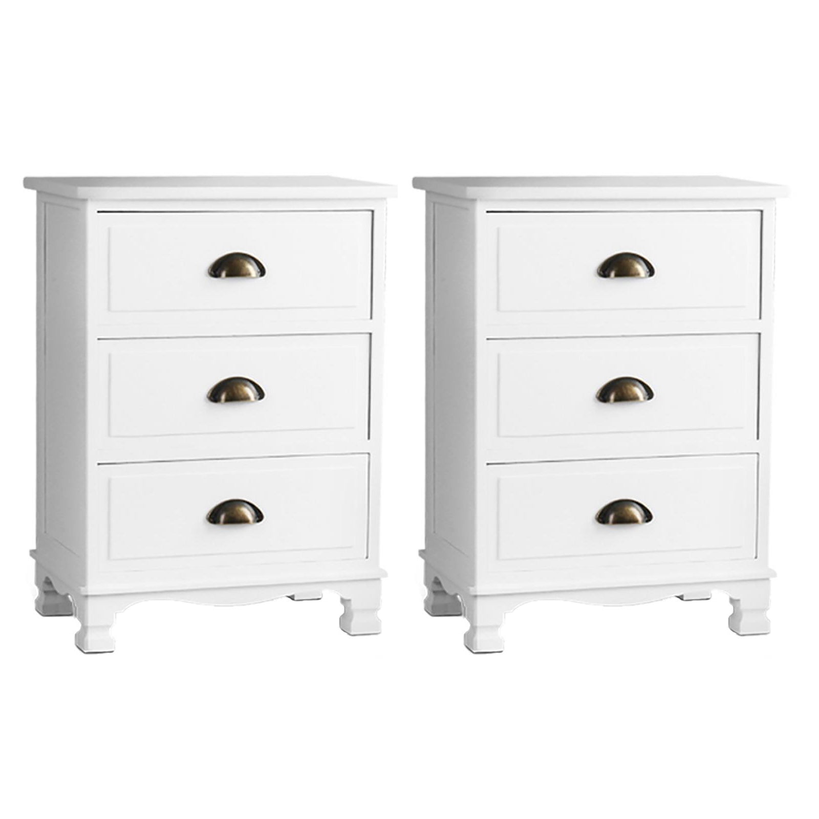 Artiss 2X Bedside Table 3 Drawers Vintage Thyme White Bedside Tables