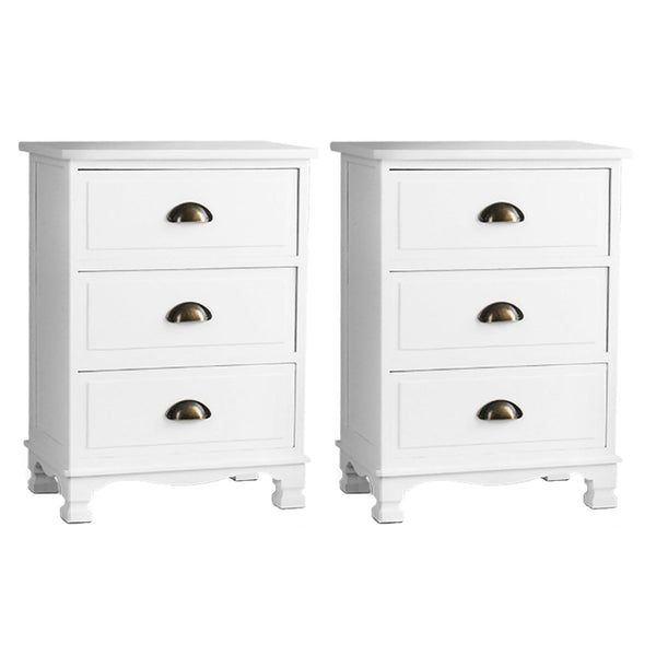 Artiss 2X Bedside Table 3 Drawers Vintage Thyme White Bedside Tables