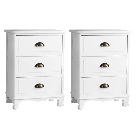 Artiss 2X Bedside Table 3 Drawers Vintage Thyme White Bedside Tables