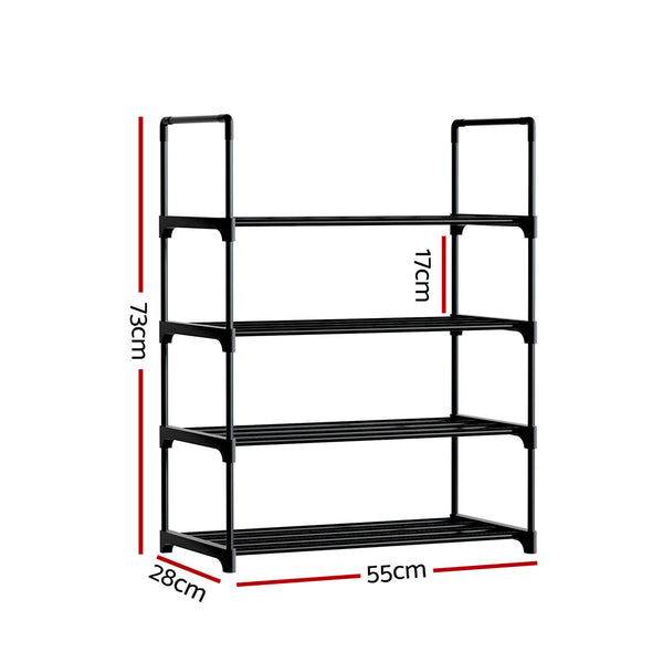 Artiss Shoe Rack Cabinet Stackable 4 Tier 12 Pairs Black Shoe Racks