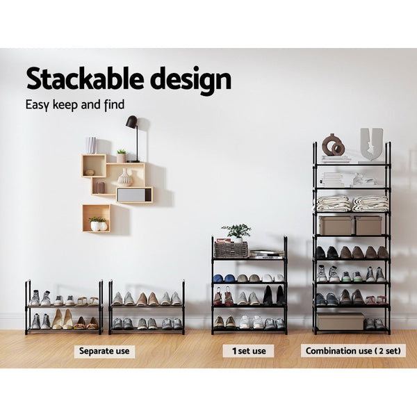 Artiss Shoe Rack Cabinet Stackable 4 Tier 12 Pairs Black Shoe Racks