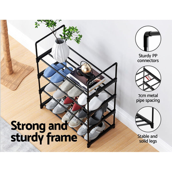 Artiss Shoe Rack Cabinet Stackable 4 Tier 12 Pairs Black Shoe Racks