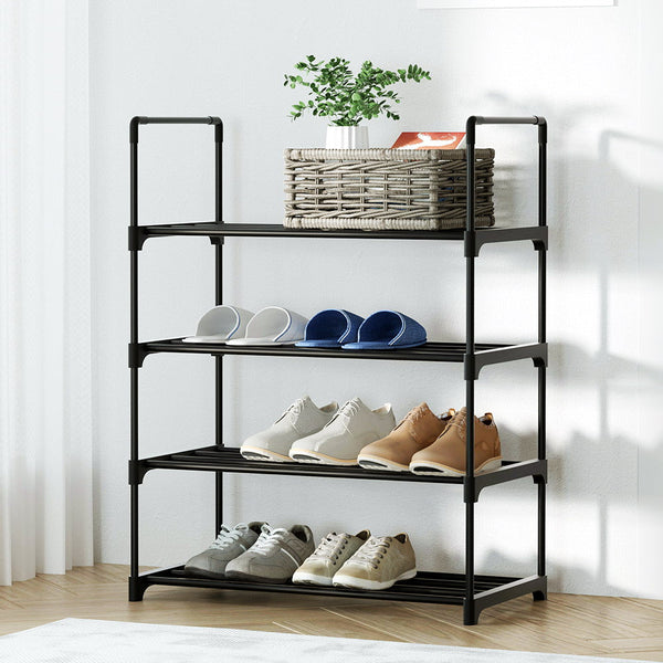 Artiss Shoe Rack Cabinet Stackable 4 Tier 12 Pairs Black Shoe Racks