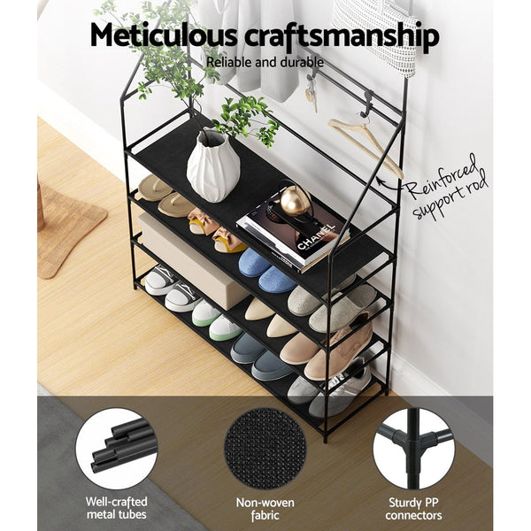 Artiss Shoe Rack Hall Tree 16 Pairs Black Shoe Racks