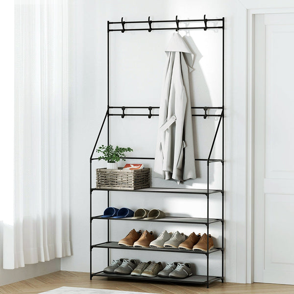 Artiss Shoe Rack Hall Tree 16 Pairs Black Shoe Racks