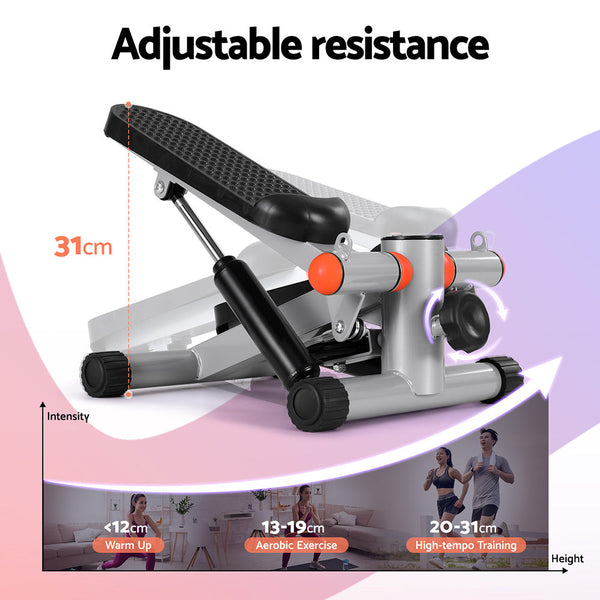 Everfit Mini Stepper With Resistance Rope Aerobic For Exercise Compact Home Workout Grey Resistance Trainers