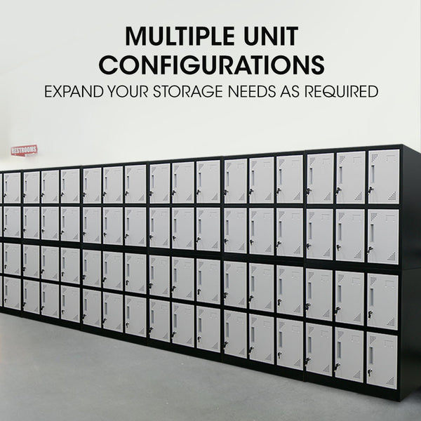 Fortia 12 Door Metal Storage Locker Cabinet Gym Office Lockers Compartment, Black & Light Grey Cabinets & Cupboards