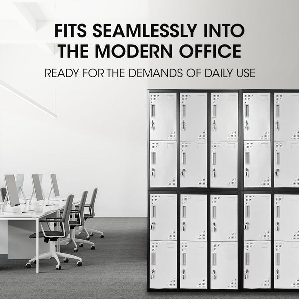 Fortia 12 Door Metal Storage Locker Cabinet Gym Office Lockers Compartment, Black & Light Grey Cabinets & Cupboards