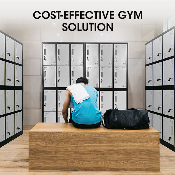Fortia 12 Door Metal Storage Locker Cabinet Gym Office Lockers Compartment, Black & Light Grey Cabinets & Cupboards