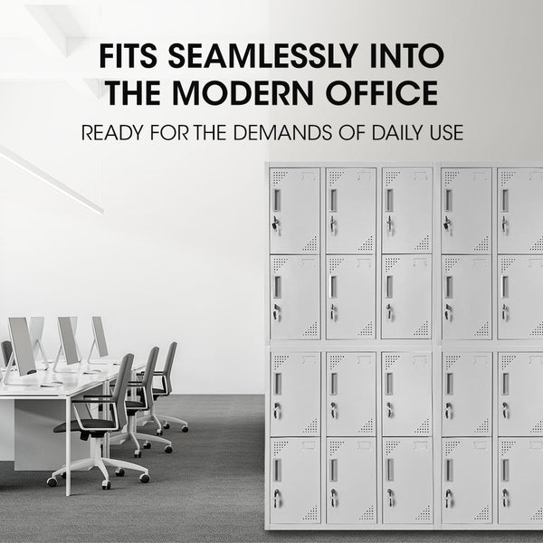 Fortia 12 Doors Locker Cabinet Metal Storage Gym Home Office School Light Grey Cabinets & Cupboards