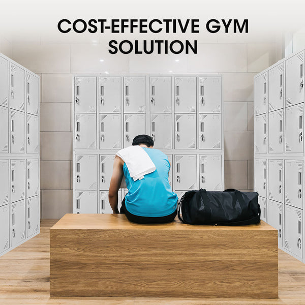 Fortia 12 Doors Locker Cabinet Metal Storage Gym Home Office School Light Grey Cabinets & Cupboards