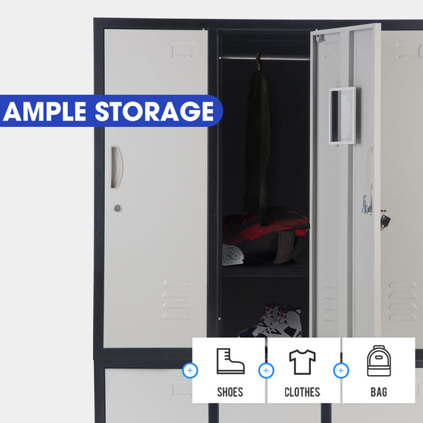 Fortia 6 Door Metal Storage Cabinet Lockers Gym Office Black And Grey Filing Cabinets