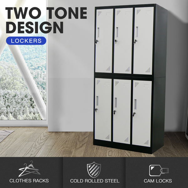 Fortia 6 Door Metal Storage Cabinet Lockers Gym Office Black And Grey Filing Cabinets