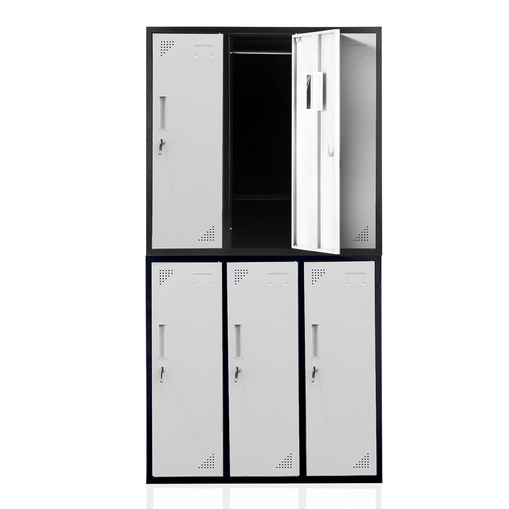 Fortia 6 Door Metal Storage Cabinet Lockers Gym Office Black And Grey Filing Cabinets