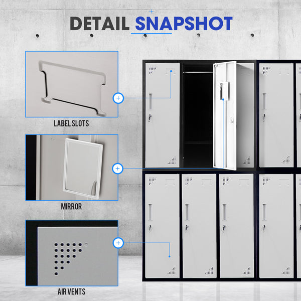 Fortia 6 Door Metal Storage Cabinet Lockers Gym Office Black And Grey Filing Cabinets