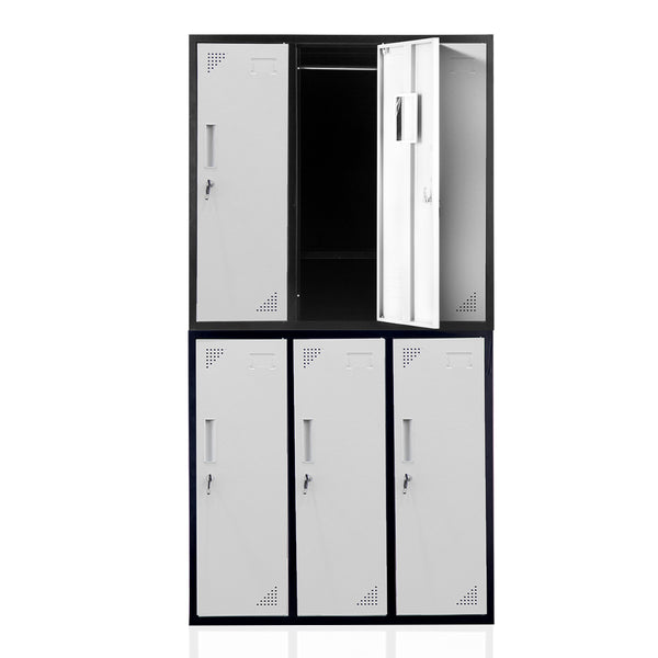 Fortia 6 Door Metal Storage Cabinet Lockers Gym Office Black And Grey Filing Cabinets
