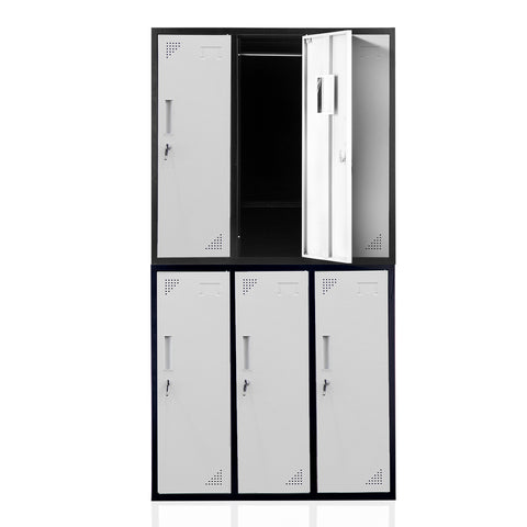 Fortia 6 Door Metal Storage Cabinet Lockers Gym Office Black And Grey Filing Cabinets