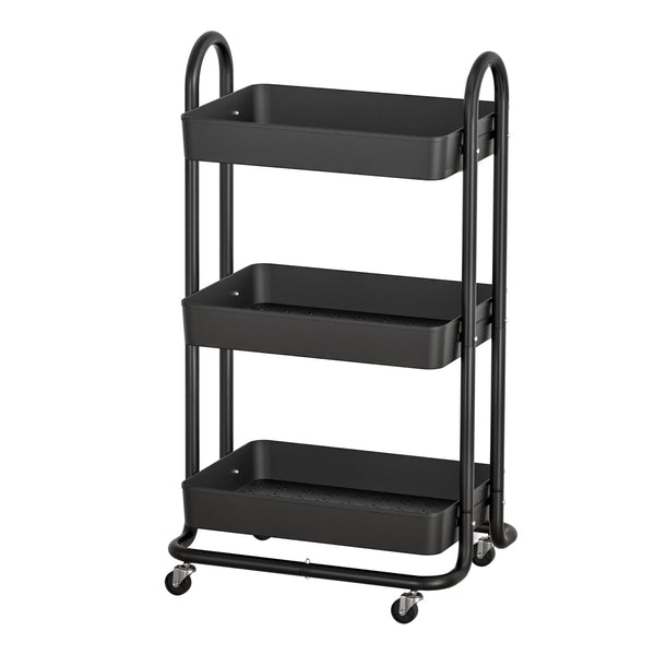 Artiss Storage Trolley Kitchen Cart 3 Tiers Rack Shelf Organiser Wheels Black Kitchen Carts