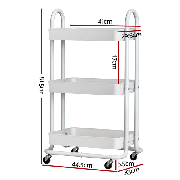 Artiss Storage Trolley Kitchen Cart 3 Tiers Rack Shelf Organiser Wheels White Kitchen Carts