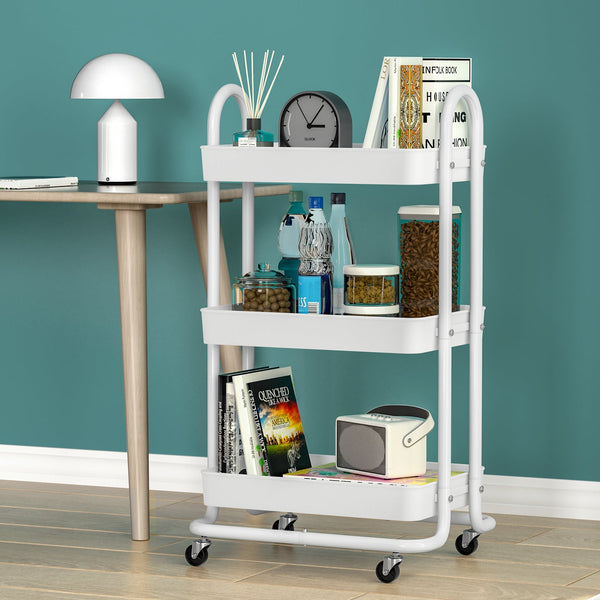 Artiss Storage Trolley Kitchen Cart 3 Tiers Rack Shelf Organiser Wheels White Kitchen Carts