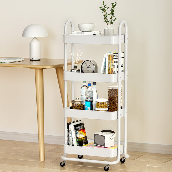 Artiss Storage Trolley Kitchen Cart 4 Tiers White Kitchen Carts