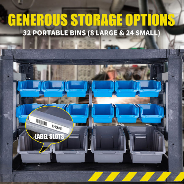 Baumr Ag Parts Bin Trolley Service Utility Cart Storage Mobile Tool Workshop Tool Storage Organisers