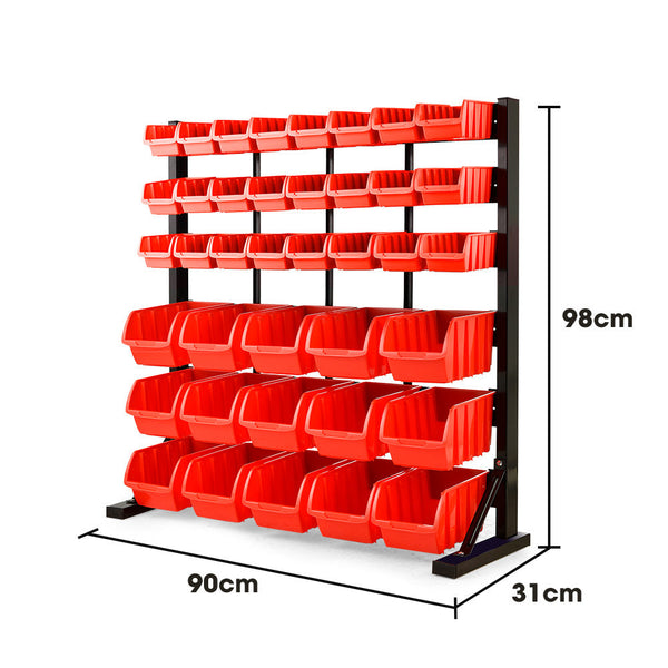 Baumr Ag 39 Parts Bin Rack Storage System Floor Mount Red Tool Shelving & Racking Systems