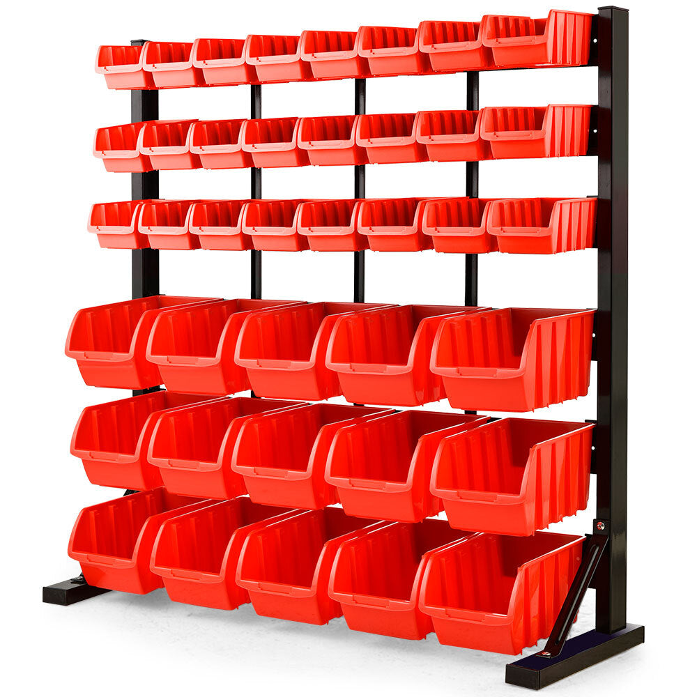 Baumr Ag 39 Parts Bin Rack Storage System Floor Mount Red Tool Shelving & Racking Systems