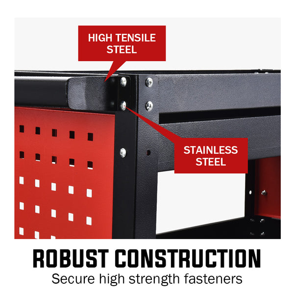 Bullet 3 Tier Steel Tool Trolley Cart For Workshop Mechanic With Drawer Pegboard Screwdriver Bay Black/Red Tool & Equipment Trolleys