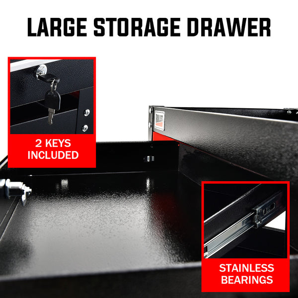 Bullet 3 Tier Steel Tool Trolley Cart For Workshop Mechanic With Drawer Pegboard Screwdriver Bay Black/Red Tool & Equipment Trolleys