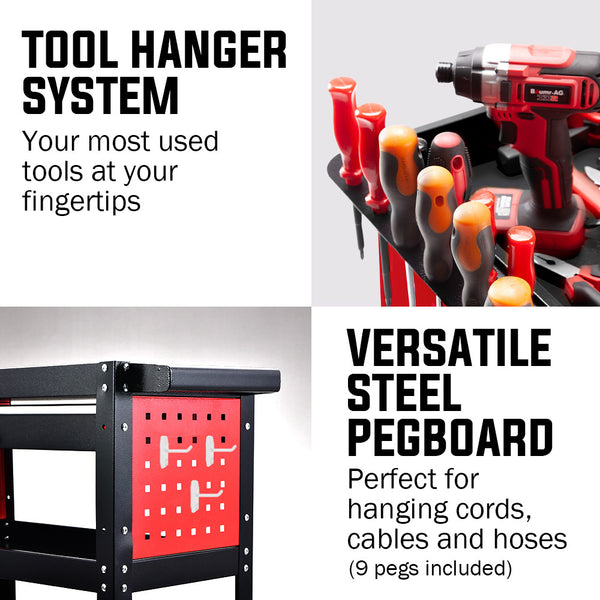 Bullet 3 Tier Steel Tool Trolley Cart For Workshop Mechanic With Drawer Pegboard Screwdriver Bay Black/Red Tool & Equipment Trolleys