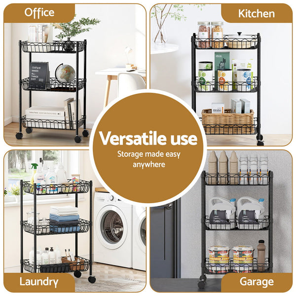 Artiss 3 Tier Shelving Unit Adjustable Garage Storage Kitchen Rack With Wheels Kitchen Carts
