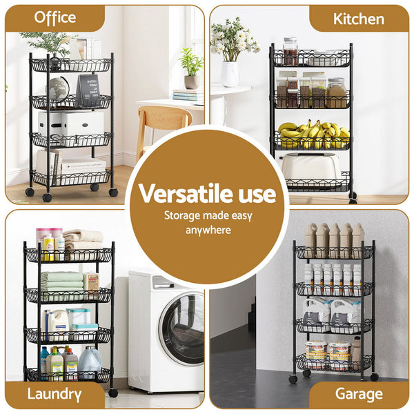 Artiss 4 Tier Shelving Unit Adjustable Garage Storage Kitchen Rack With Wheels Kitchen Carts